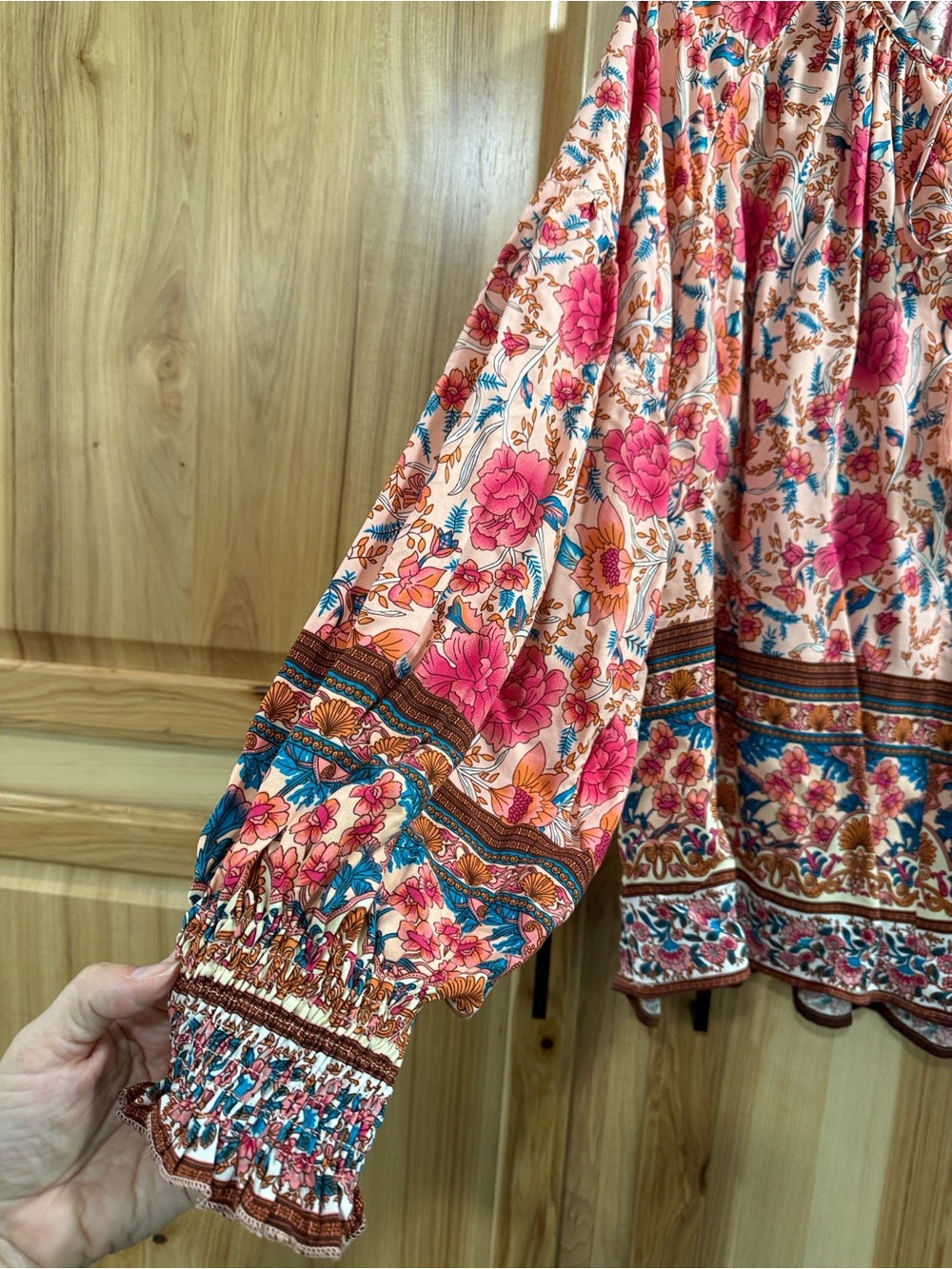 NWT Grace + Karma Size L Boho Peasant Festival Hippie Floral Tassel Tie Blouse - Picture 3 of 12